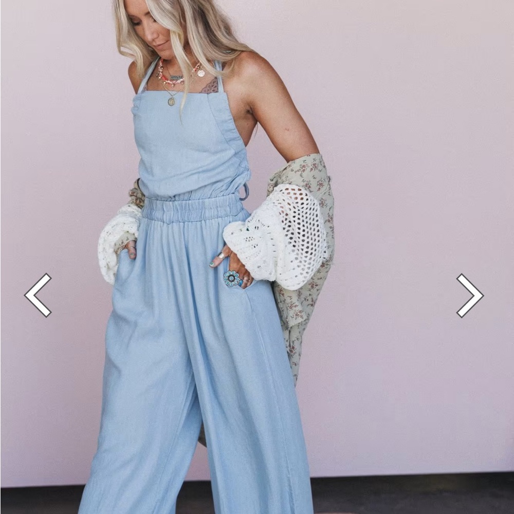 Three Bird Nest Sky Blue Women's Denim Overalls size small - Picture 5 of 10